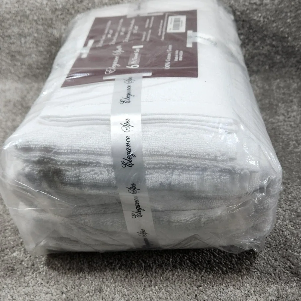 Elegance Spa 6 Pc‎ Towel Set White 100% Cotton Soft Absorbent Bathroom